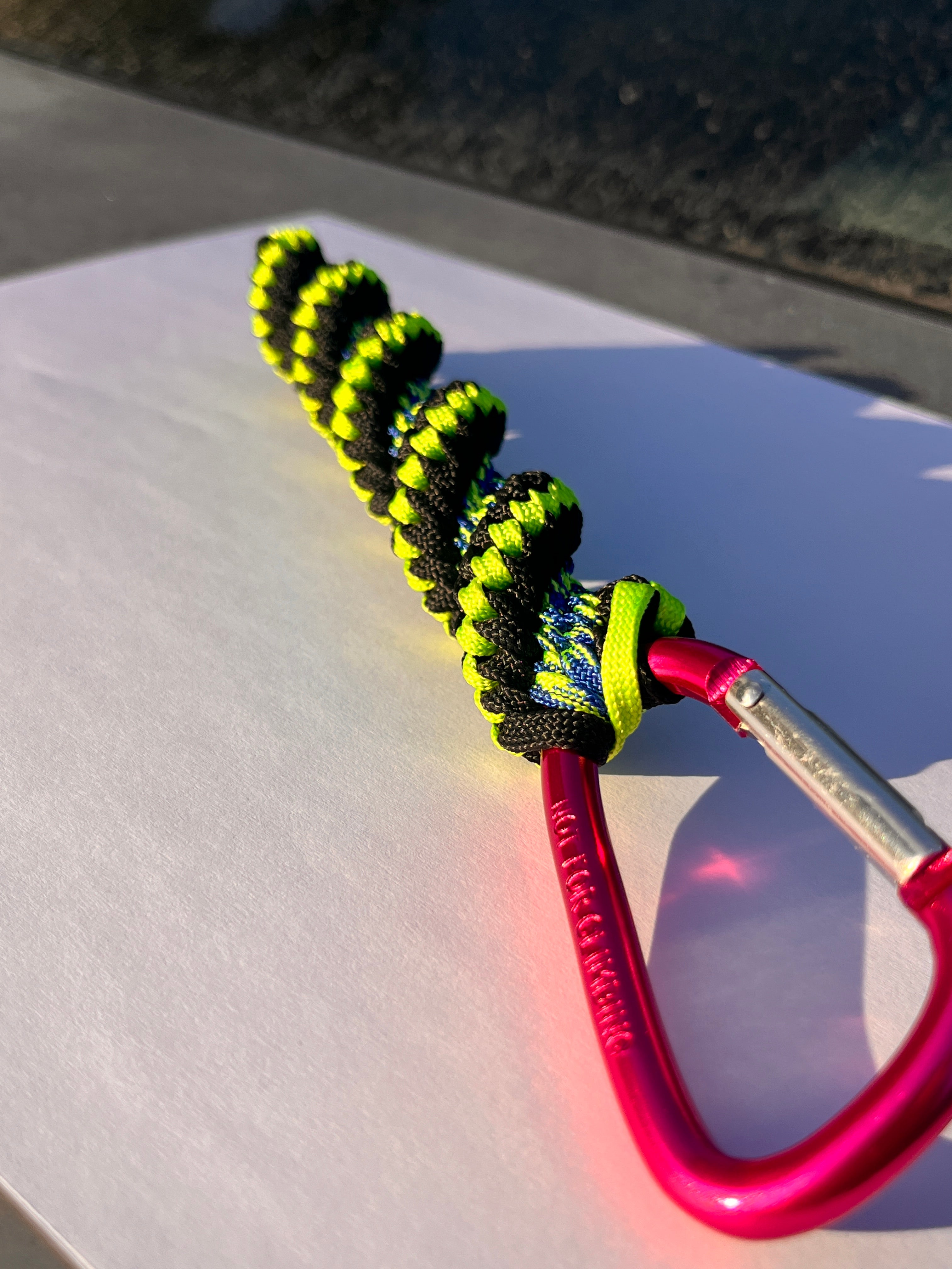 5in(13cm) Keychain 5-string Artisan Handwoven Helix Spiral Paracord Collectible Keychain – Black and Neon Green