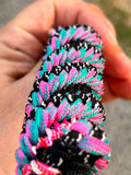 5in(13cm) Keychain 5-string Artisan Handwoven Helix Spiral Paracord Collectible Keychain – Black and Pink and White and Blue)