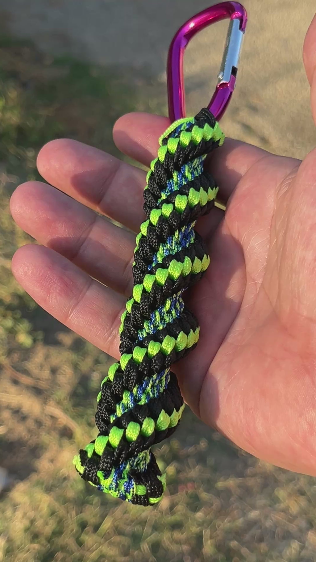 5in(13cm) Keychain 5-string Artisan Handwoven Helix Spiral Paracord Collectible Keychain – Black and Neon Green