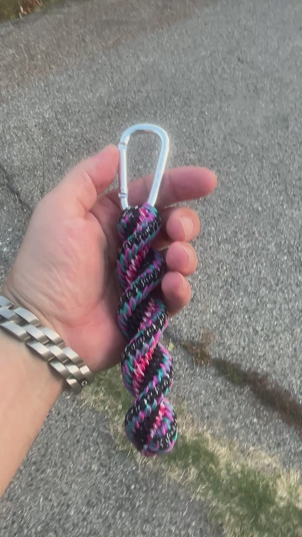 5in(13cm) Keychain 5-string Artisan Handwoven Helix Spiral Paracord Collectible Keychain – Black and Pink and White and Blue)